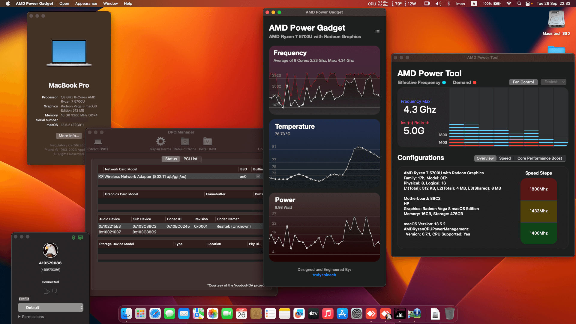 Success Hackintosh macOS Ventura 13.5.2 Build 22G91 in HP Envy X360 Convert 15-EE1093CL